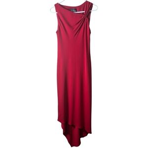 SL Fashions Red Asymmetrical Handkerchief Hem Dress S Cocktail Wedding Guest Mod